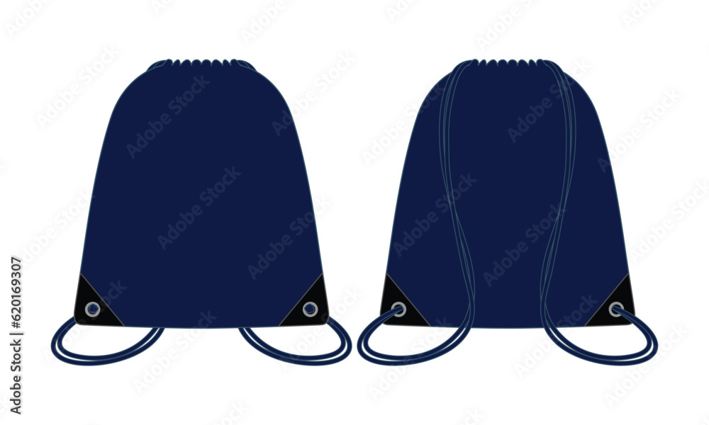 Blank Navy Blue Drawstring Bag Template On White Background.Front and ...