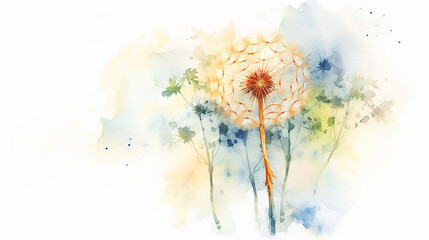 Wall Mural - Watercolor dandelion flower illustration AI Generative. 