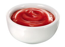 Pote Com Ketchup Cremoso Isolado Em Fundo Transparente - Tigela Com Molho De Tomate Vermelho