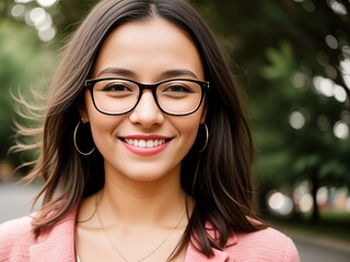 Wall Mural - Young woman with glasses. Portrait. Generative AI