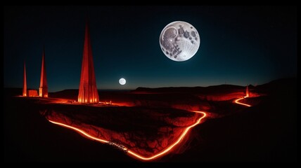 Wall Mural - an image of a night scene with a full moon