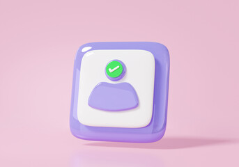 Poster - 3d scan face id profile name personal online account approved checkmark unlock signin icon symbol us