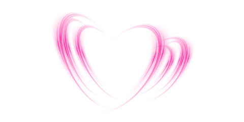 Abstract pink light lines of movement and speed in the shape of heart. Glow light effect. PNG.