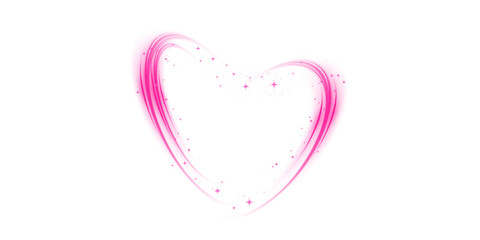 Abstract pink light lines of movement and speed in the shape of heart. Glow light effect. PNG.