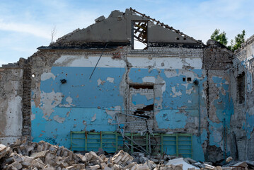 destroyed houses in an abandoned city without people in Ukraine