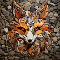 Wall Mural - Image of a fox face made with various stones gathered together. Wildlife Animals. Illustration, Generative AI.