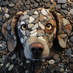 Wall Mural - Image of a dog face made with various stones gathered together. Pet,  Animals. Illustration, Generative AI.