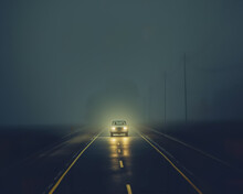 Car Driving On Road At Night, Generative AI Illustration