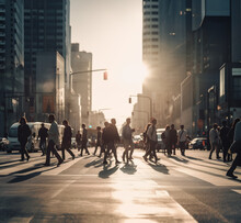People Walking On Busy City Street, Generative AI Illustration