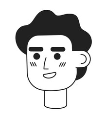Poster - Cheerful handsome young man monochrome flat linear character head. Editable outline hand drawn human face icon. Happy entrepreneur. 2D cartoon spot vector avatar illustration for animation
