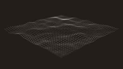 Poster - Abstract Mesh Waving Fx Background/ 4k animation of an abstract fractal background with mesh surface and particle lines waving and depth of field blur