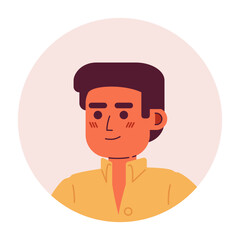 Cheerful young adult man semi flat vector character head. Hispanic male person. Editable cartoon avatar icon. Face emotion. Colorful spot illustration for web graphic design, animation