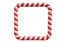Christmas Candy Cane Red And White Striped Square Frame. Festive Striped Candy Lollipop Pattern
