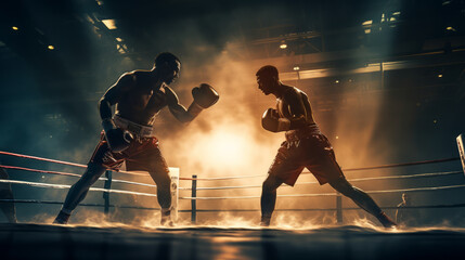 Two man boxers fighting in a boxing ring