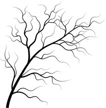 Silhouette Of Leafless Tree Graphic Element Design On White Background.