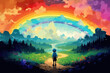 child look in colorful sky in rainbow colors illustration Generative AI