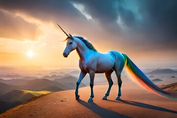 Sticker - horse in the sunset with rainbow generative by Al technology