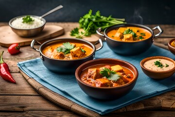 Wall Mural -  realistic image of a tantalizing Thai spicy curry, highlighting the intricate blend of spices and herbs, with a focus on the visual appeal that awakens the taste buds