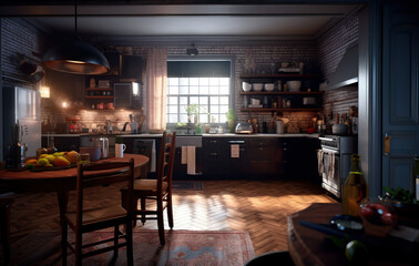 Wall Mural - Cozy kitchen rustic interior created with Generative AI technology