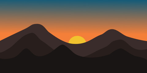 Flat mountain vector illustration. Landscape illustration design template with picture of beautiful mountains and trees.