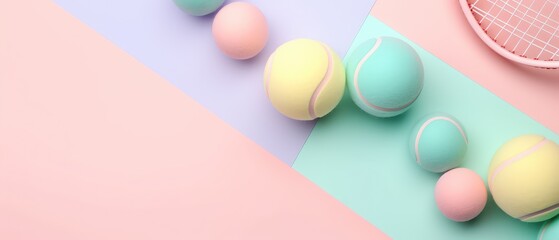 Wall Mural - Horizontal composition with tennis ball. Sport lifestyle background. Summer template or banner. Sport games cover. Generative ai