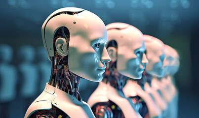 Poster - An Artificial intelligence robot. Modern futuristic cyborg robot illustration