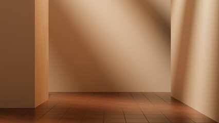 Aufkleber - empty room studio, corridor, tile floor background stage, empty room with sunlights beams and shadows