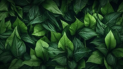 Wall Mural - Illustration of a close-up view of various shades of green leaves