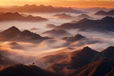 Fototapeta Niebo - mountains is covered by morning fog and sunrise photography