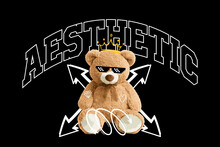 print design with teddy bear illustration in graffiti street art style, for streetwear and urban style t-shirts design, hoodies, etc.