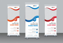 Creative Clean And Corporate Business Roll Up Banner Template Design, Roll Up Banner Stand Vector Minimal Design, Poster For Conference, Forum, Shop, Modern Exhibition Advertising Vector Eps Cc