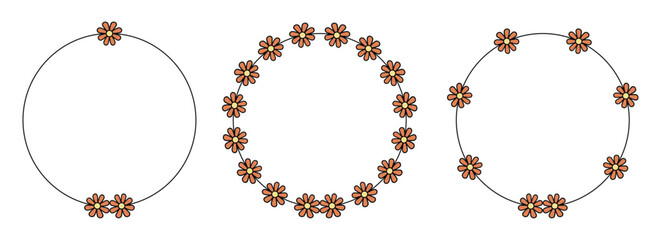 Wall Mural - Circle frame decoration element with flowers vector set