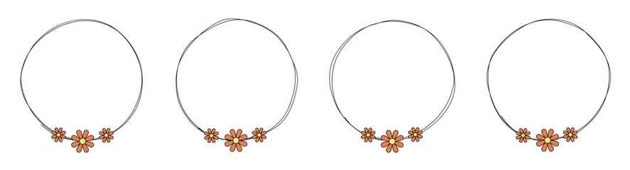 Wall Mural - Hand drawn circle frame decoration element with flowers clip art