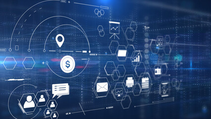 Poster - Technology data business analysis and strategy, professional financial, digital link tech with futuristic icon concept illustration.
