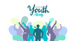 International Youth Day Banner With Calligraphy Hand Drawn Young People Sillhouette