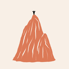 Flat Style Illustration Of Hiker Standing On Mountain Top With Outstretched Arms