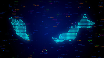 Wall Mural - futuristic blue colorful shiny digital technology hud dots mosaic grid malaysia map separate regions