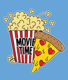 Fototapeta Dinusie - illustration popcorn and pizza movie 