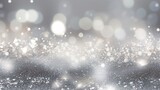 Fototapeta  - Christmas background with snowflakes and bokeh glitter effect with room for copy. AI generative art.