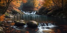 Autumn Landscape In The Forest With A Mountain Stream.