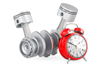 Poster - engine pistons with alarm clock, 3d rendering