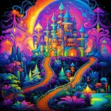 Fototapeta Nowy Jork - light illustration, enchanted castle, psychadelic, fluorescent