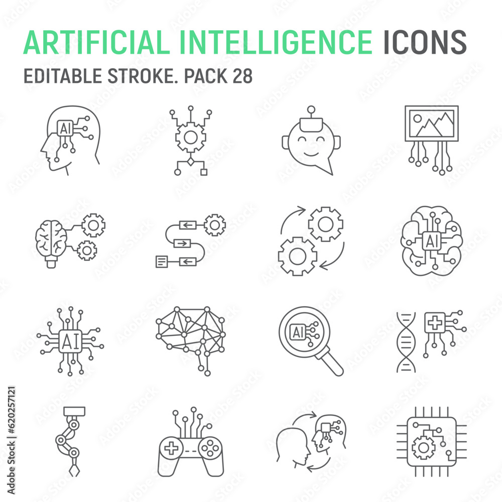 Artificial intelligence line icon set, technology collection, AI vector ...