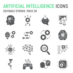 Aufkleber - artificial intelligence glyph icon set, technology collection, ai vector graphics, logo illustration
