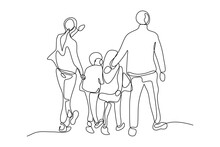 Continuous Line Vector Illustration Design Of One Family Is Walking