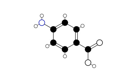 Wall Mural - 4-aminobenzoic acid molecule, structural chemical formula, ball-and-stick model, isolated image vitamin b10