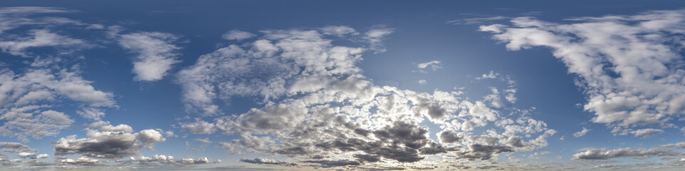 Wall Mural - seamless cloudy blue sky hdri 360 panorama view with zenith and clouds for use in 3d graphics or gam