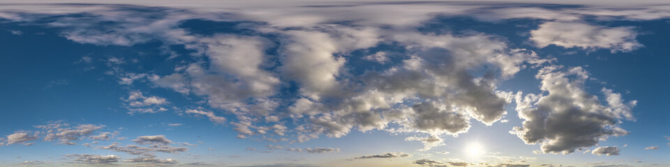 Wall Mural - sunset skydome with evening clouds as seamless hdri 360 panorama view in spherical equirectangular f