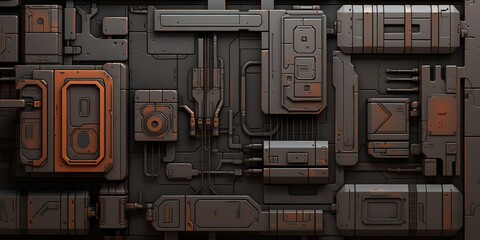 Wall Mural - AI Generated. AI Generative. Sci fi future technology space galaxy ship decoration door panel hud. Graphic Art