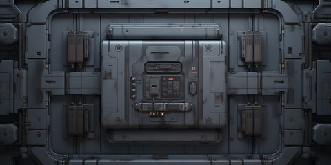 Wall Mural - AI Generated. AI Generative. Sci fi future technology space galaxy ship decoration door panel hud. Graphic Art